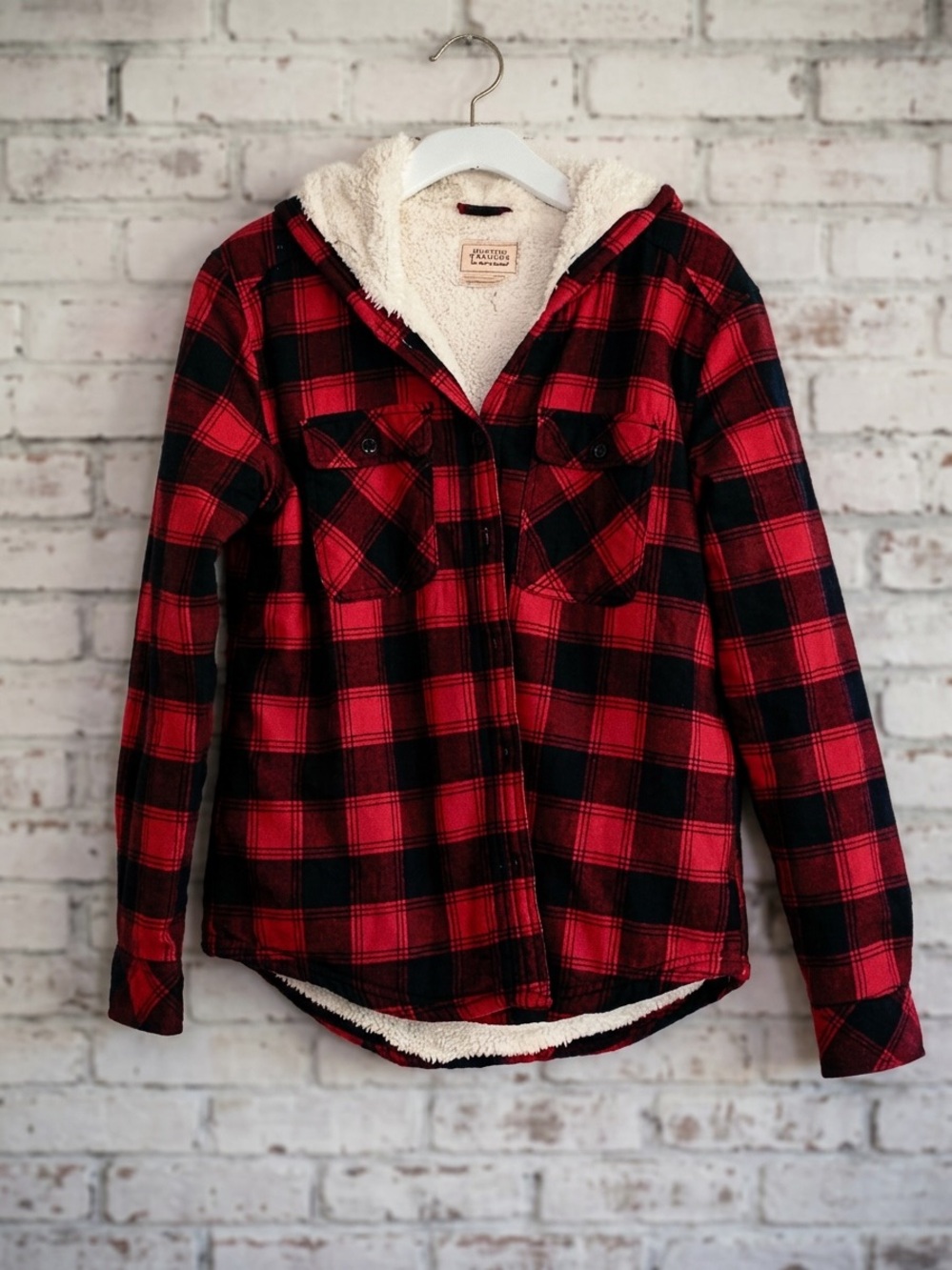 Boston Traders Sherpa Lined Plaid Shacket Red Navy Men S / Women M